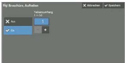 Broschüre, Auftellen Tellsatzumfang 1 → 50 Aus 1 Ein +