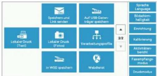 Sprache Language Bildzahm- heiligkeit Einrichtung Kellbrinierung Aktivitäten- bericht Faxempfangs- media Druckmodus