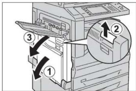 Diagram showing printer operation steps with numbered arrows indicating sequence of operations