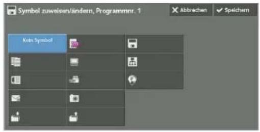 Symbol zuweisen/ändern, Programmnr. 1 Abbrechen Speichern Kön Symbol