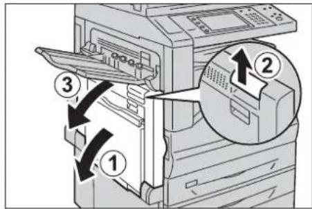 Diagram showing printer operation steps with numbered arrows indicating sequence of processing or assembly.