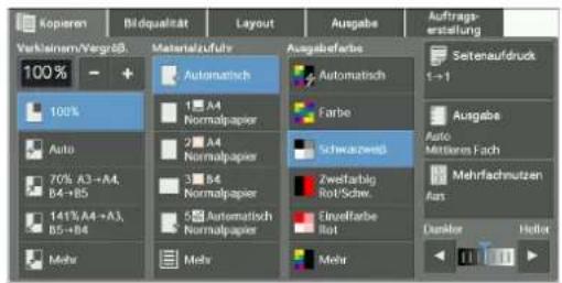 Kopieren Verkennem/Verge85 Material/zufahr Ausgabefarbe Automatisch Farbe Schwarzweiß Zweltfarbig Rot/Schw. Einzelfarbe Rot Mehr Auftrags- erstellung Seteneaufdruck 1→1 Ausgabe Auto Mittleres Fach Mehrfachmutzen Aus Dutator Heflon