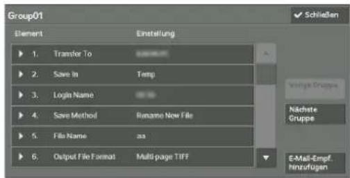 Group01 Element Einstellung ► 1. Transfer To ► 2. Save In Temp ► 3. Login Name ► 4. Save Method Rename New File ► 5. File Name as ► 6. Output File Format Multi-page TIFF Schellen Vangla Gruppe Nachete Gruppe E-Mail-Emgf hinzufugen