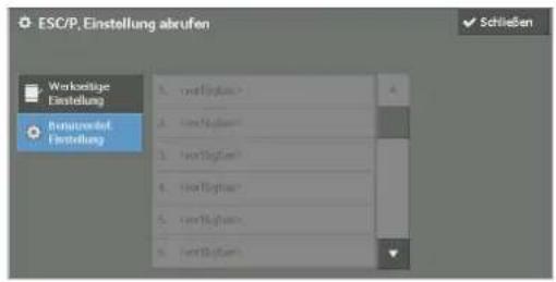 DELL C7765dn - ESC/P-Emulation
Einstellung abrufen
Standard-
einstellung
Einstellung
Einstellung speichern/foschen
Schließen
Weitere Informationen zum Festlegen der Einstellung für [Zugriffscode-Eingabe f. Steuerpultanmeld.] finden Sie unter „Zugriffscoderichtlinien“ (P.477).

Weitere Informationen zum Festlegen der Benutzerkennung des Systemadministrators finden Sie unter „Systemadministratorkennung“ (P.470).

Der Manager (der Organisation, in der Gerät verwendet wird) muss die nachfolgenden Anweisungen befolgen:

- Eine geeignete Person als Systemadministrator bestimmen und diese Person ordnungsgemäß schulen und anleiten.   
- Beim Ausschalten des Geräts sicherstellen, dass kein Vorgang ausgeführt wird. Die Benutzer schulen, damit diese das Gerät erst ausschalten, nachdem ein ggf. aktiver Vorgang abgeschlossen ist.   
- Beachten, dass diese Funktion dazu dient, das Wiederherstellen gelöschter Dokumentdaten zu verhindern. Die Funktion dient nicht dazu, Dateien zu schützen, die in Ordnern auf der Festplatte gespeichert sind.   
- Eine Einrichtung im internen Netzwerk installieren, zu dem das Gerät gehört, die ein Abfragen des Geräts verhindert, und die richtigen Netzwerkeinstellungen festlegen, um eine Überwachung des Geräts zu vermeiden.   
- Den unbefugten Zugriff blockieren und ein Firewall-Gerät zwischen dem externen und dem internen Netzwerk installieren, zu dem das Gerät gehört.   
- Den Zugriffscode und den Schlüssel entsprechend der folgenden Regeln festlegen:   
- Verwenden Sie keine leicht zu erratenden Zeichenfolgen   
- Verwenden Sie Zeichen und Ziffern   
Weitere Informationen zu Schlüsseln finden Sie unter „Schlüssel für vertraul. Daten“ (P.355).


Einstellung abrufenkennung des Systemadministrators finden Sie unter „Systemadministratorkennung“ (P.470).

Der Manager (der Organisation, in der Gerät verwendet wird) muss die nachfolgenden Anweisungen befolgen:

- Eine geeignete Person als Systemadministrator bestimmen und diese Person ordnungsgemäß schulen und anleiten.   
- Beim Ausschalten des Geräts sicherstellen, dass kein Vorgang ausgeführt wird. Die Benutzer schulen, damit diese das Gerät erst ausschalten, nachdem ein ggf. aktiver Vorgang abgeschlossen ist.   
- Beachten, dass diese Funktion dazu dient, das Wiederherstellen gelöschter Dokumentdaten zu verhindern. Die Funktion dient nicht dazu, Dateien zu schützen, die in Ordnern auf der Festplatte gespeichert sind.   
- Eine Einrichtung im internen Netzwerk installieren, zu dem das Gerät gehört, die ein Abfragen des Geräts verhindert, und die richtigen Netzwerkeinstellungen festlegen, um eine Überwachung des Geräts zu vermeiden.   
- Den unbefugten Zugriff blockieren und ein Firewall-Gerät zwischen dem externen und dem internen Netzwerk installieren, zu dem das Gerät gehört.   
- Den Zugriffscode und den Schlüssel entsprechend der folgenden Regeln festlegen:   
- Verwenden Sie keine leicht zu erratenden Zeichenfolgen   
- Verwenden Sie Zeichen und Ziffern   
Weitere Informationen zu Schlüsseln finden Sie unter „Schlüssel für vertraul. Daten“ (P.355). - 1