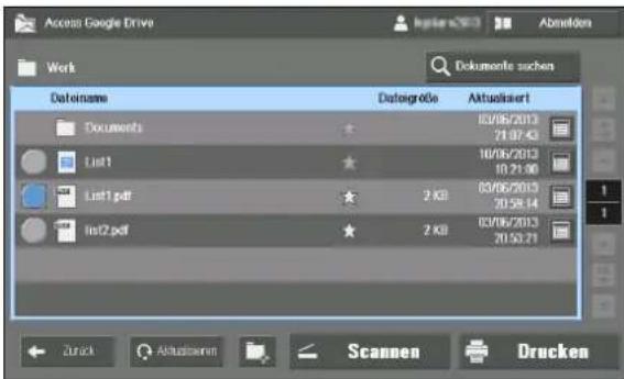 Access Google Drive Abmelden Work Dokumente suchen Filename Datagroße Aktualisiert Documents 10/06/2013 71 07:43 List1 10/06/2013 10 21:00 List1.pdf 2 KB 03/06/2013 20:58:14 List2.pdf 2 KB 03/06/2013 20:50:21 Zurück Aktualisierten Scannen Drucken