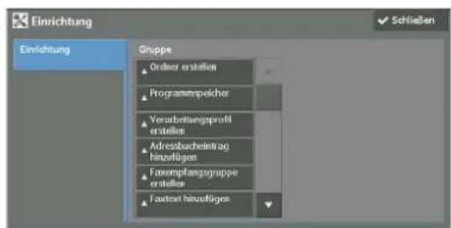 Einrichtung Einrichtung Gruppe ► Order erstellen ► Programmpeliche ► Verarbeitungsprofil erstellen ► Adresbucheteintrag hinaufügen ► Fassempfangsgruppe erstellen ► Fastext hinaufügen