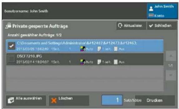 Bensetzername: John Smith John Smith Konto Private gespeerde Aufträge Aktualisier. ✓ Schließen Anzahl gewählter Aufträge: 1/2 C:\Documents and Settings\Administrator\ぷ\ス\ク\. 2013/03/26 15/02/40 15eIL 1 Auto 2 inelt. Aus DSCF F210.JPG 2013/02/4 18/24/07 15eIL 1 Auto 1 inelt. Aus Alle auswählen Löschen 1 Satz/Sätze Drucken