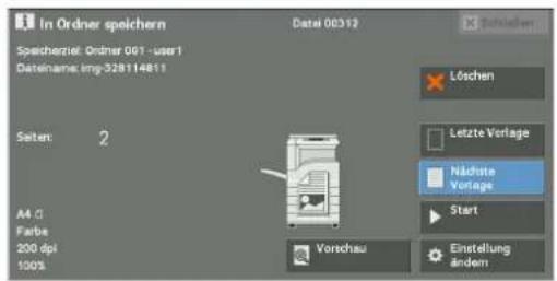 In Ordner speichern Speicherziel: Ordner 001 - user1 Datelnames: tmy-328114811 Seiten: 2 A4 G Farbe 200 dpi 100% Datei 00312 Löchen Letzte Vorlage Nächte Vorlage Start Vorschau Einstellung ändern