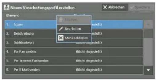 DELL C7765dn - Schlüsselwort auswählendie Anzahl. Wählen Sie dann [OK] aus.

HINWEIS • Zum Löschen der Datei wählen Sie [Diese Datei löschen] aus.

\- Wählen Sie [Abbrechen] aus, um zum vorherigen Bildschirm zurückzukehren.

![](images/c499cefc44fd342776aae5f72f330948d9847a7bc55ba6eeedc72d6394f2858e.jpg)


Zeigt den Bildschirm [Schlüsselwort auswählen] an. Wählen Sie ein in der Systemeinstellung registriertes Schlüsselwort aus, um nach Verarbeitungsprofilen zu suchen. Die Verarbeitungsprofile, die die Kriterien vollständig erfüllen, werden durchsucht. Das
Gerät durchsucht Schlüsselwörter, die bei der Erstellung der Verarbeitungsprofile registriert wurden.
Informationen zum Registrieren von Schlüsselwörtern finden Sie unter „Verarb.profil-Schlüsselwort erstellen“ (P.450).
Neues Verarbeitungsprofil erstellenname:
img-522151222
Datum/Uhrzeit: 22/05/2013 15:12:26
Anzahl Seiten: 1
Auflage: 1
Farbmodus: Schwarzweiß
Materialformat: A4
Seitenaufdruck: 1-setig
Sortieren: Sortieren - 1