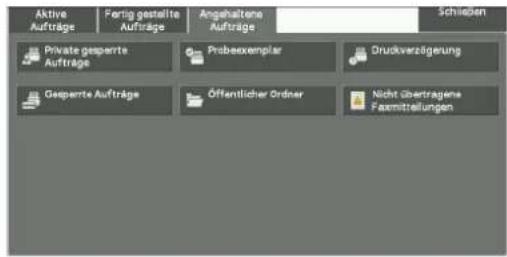 Aktive Aufträge Fertig gestellte Aufträge Angehaltene Aufträge Schließen Private gesperte Aufträge Probeexemplar Druckverzägerung Gesperte Aufträge Öffentlicher Ordner Nicht übertragene Firmittelflungen