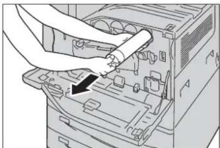 DELL C7765dn - Umgang mit Verbrauchsmaterialien/regelmäßig zu ersetzenden Teilenusgewählt wurde, legen Sie ein A4-Dokument in Querformatausrichtung ein. Wenn Sie das Dokument in Hochformatausrichtung einlegen, wird die Größe des Internet-Fax-Bildes reduziert.   
^2 :Wenn das USB-Kabel für das Fax nicht angeschlossen ist, während ein empfangenes Fax in einem Ordner gedruckt wird, wird die Datei nach dem Druck nicht gelöscht, auch wenn die Option zum Löschen nach dem Druck in den Ordnereinstellungen aktiviert ist.



Stapeln Sie die Kartons mit den Verbrauchsmaterialien und regelmäßig zu ersetzenden Teile nicht aufrecht.   
Packen Sie Verbrauchsmaterialien und regelmäßig zu ersetzende Teile erst direkt vor der Verwendung aus. Vermeiden Sie es, Verbrauchsmaterialien und regelmäßig zu ersetzende Teile wie folgt zu lagern:   
Bei hohen Temperaturen und feuchten Bedingungen   
In der Nähe von Wärmequellen   
In Bereichen mit direkter Sonneneinstrahlung   
In staubigen Bereichen   
Vor der Verwendung von Verbrauchsmaterialien und regelmäßig zu ersetzenden Teilen sollten Sie die Vorsichtsmaßnahmen für die Verwendung aufmerksam lesen. Die Vorsichtsmaßnahmen für die Verwendung sind auf den Behältern oder den Paketen aufgedruckt, oder es liegt ein entsprechendes Blatt in den Paketen bei.   
Es wird empfohlen, immer einen ausreichenden Lagerbestand an Verbrauchsmaterialien und regelmäßig zu ersetzenden Teilen zu halten.   
Bei telefonischer Bestellung von Verbrauchsmaterialien und regelmäßigen Austauschmodulen beim Kundendienst halten Sie bitte das Service-Tag für Ihren Dell-Drucker bereit.   
Die Verwendung von Verbrauchsmaterialien und regelmäßig zu ersetzenden Teilen, die nicht von Dell empfohlen werden, könnte sich die Druckqualität verschlechtern und die Geräteleistung nachlassen. Verwenden Sie daher nur Verbrauchsmaterialien und regelmäßig zu ersetzende Teile, die von Dell empfohlen werden.

Überprüfen des Status der Verbrauchsmaterialiennscht aus.

![](images/193c23bde099b4d96f914cecae08f95f696ac457ec9f07b6beecbbd7ac9617b4.jpg)


Sie können den Status der Verbrauchsmaterialien im Fenster [Austauschmodule] anzeigen. Informationen zu den Verbrauchsmaterialien finden Sie unter „Austauschmodule“ (P.301).
Nachfolgend finden Sie die Referenzabschnitte für die einzelnen Verfahren.
Austauschen der Tonermodule 259
Austauschen des Tonersammelbehälters R5 261
Austauschen der Trommeleinheiten R1, R2, R3 oder R4....264
Austauschen des Heftklammermagazins (für Finisher B1) 267
Austauschen des Broschürenheftklammermagazins (für Booklet Maker-Einheit für Finisher B1)...268
Leeren des Locherabfallbehälters (für Finisher B1)....269
Austauschen der Tonermodulehen
Nach Schlwort suchen
Schlüsselwort auswählen
Filter
Gewählte Optinnen - 3