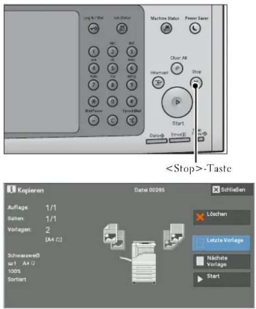 -Taste Kopieren Auflage: 1/1 Sahlen: 1/1 Vorlagen: 2 (A4 C) Schwarzweiß =1 A4 C 100% Sortiert Date# Event# Machine Status Power Timer Blur All Intermitt Insert Stop Start Schlüssen Löschen Letzte Vorlage Nächte Vorlage Start