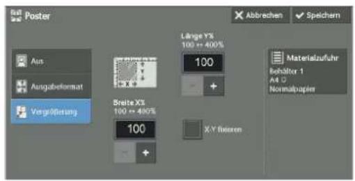 Abbrechen Speichern Aus Ausgabeformat Vergößungsung Länge Y% 100 + 400% 100 + - Breite X% 100 - 480% 100 X / Y füsseren Materialzufuhr Schalter 1 All D Normalpapier