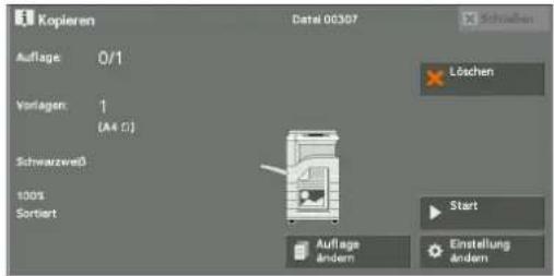 Kopieren Auflage: 0/1 Vorlagen: 1 (A4 €) Schwarzweiß 100% Sortiert Datei 00307 Löschen Start Auflage ändern Einstellung ändern