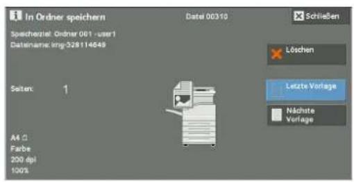 In Ordner speichern Speicherzeit Ordner 001 -user1 Dateiname:ing-528114648 Seiten: 1 A4 □ Farbe 200 dpi 100%