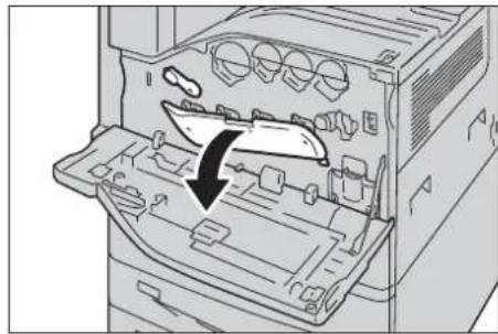 DELL C7765dn - Illustration of a printer's internal structure with a magnified inset showing a hand holding a device (no text or symbols present) - 1