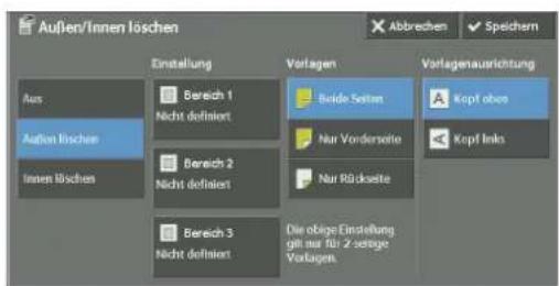 Außen/Innen loschen Aus Auftion fische Innen loschen Einstellung Bereich 1 Nicht definiert Bereich 2 Nicht definiert Bereich 3 Nicht definiert Verlagen Bride Salien Kopf obes Nur Vordensseite Nur Rückseite Verlagenausrichtung Kopf links Die obige Einstellung glt nur für 2 setige Verlagen.