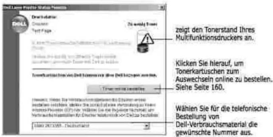 ZEILL Prestige Males Dell-Verbrauchsmaterial Dierksatzung Druckers Test Page Zu sonstig Sonnen Zeigt den Tonerstand ihres Multifunktionsdruckers an. Klicken Sie hierauf, um Tonerkartuschen zum Auswechseln online zu bestellen. Siehe Seite 160. Tonerkartuschen von Dell können auf ihre Dell bezogen werden. Toner stand bezeichnet Wählen Sie für die telefonische Bestellung von Dell-Verbrauchsmaterial die gewünschte Nummer aus.