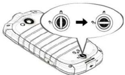 Diagram of a mobile phone casing with two circular buttons labeled '1' and '2' pointing to the interior panel.