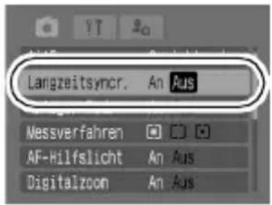 Langzeitsyncr. An Aus Messverfahren AF-Hilfslicht An Aus Digitalzoom An Aus