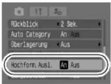 Rückblick 2 Sek. Auto Category An Aus Überlagerung Aus Hochform. Ausl. An Aus