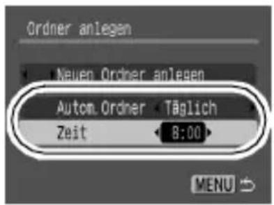 Ordner anlegen Neuen Ordner anlegen Auton. Ordner Täglich Zeit 8:00 MENU