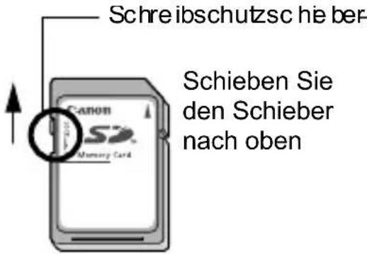 Schreibenschutzschieber Schieben Sie den Schieber nach oben