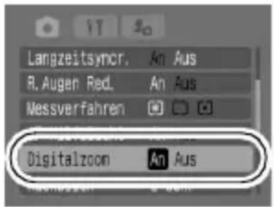 Langzeitsyncr. An Aus R. Augen Red. An Aus Messverfahren Digitalzoom An Aus