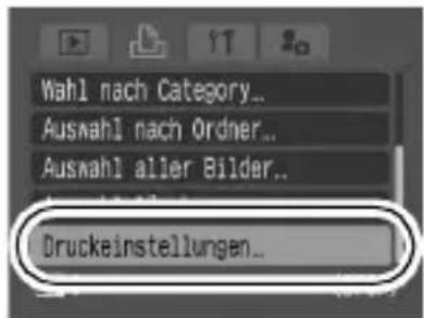 Wahl nach Category... Auswahl nach Ordner... Auswahl aller Bilder... Druckeinstellungen...
