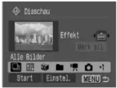 Diaschau Effekt Mark all Alle Bilder Start Einstel. MENU