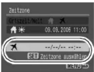 Zeitzone Ortszeit/Neit 09.09.2006 11:00 --/--/-- --:-- SET Zeitzone auswähler MENU