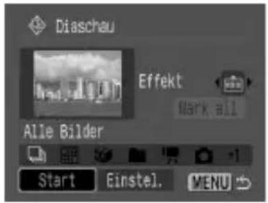 Diaschau Effekt Mark all Alle Bilder Start Einstel. MENU