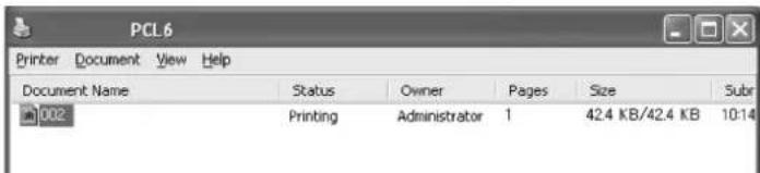 PCL6 Printer Document View Help Document Name Status Owner Pages Size Subin 002 Printing Administrator 1 42.4 KB/42.4 KB 10:14