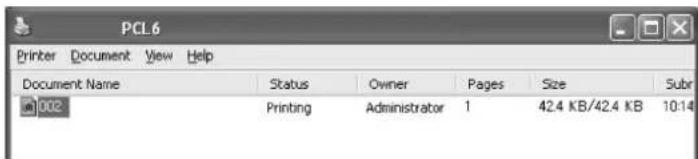 PCL 6 Printer Document View Help Document Name Status Owner Pages Size Subr 002 Printing Administrator 1 42.4 KB/42.4 KB 10:14