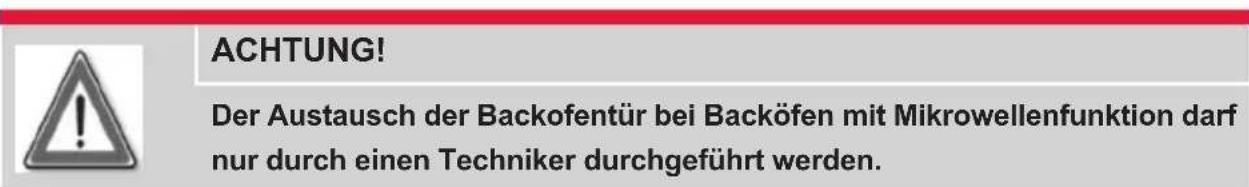 ACHTUNG! Der Austausch der Backofentür bei Backöfen mit Mikrowellenfunktion darf nur durch einen Techniker durchgeführt werden.