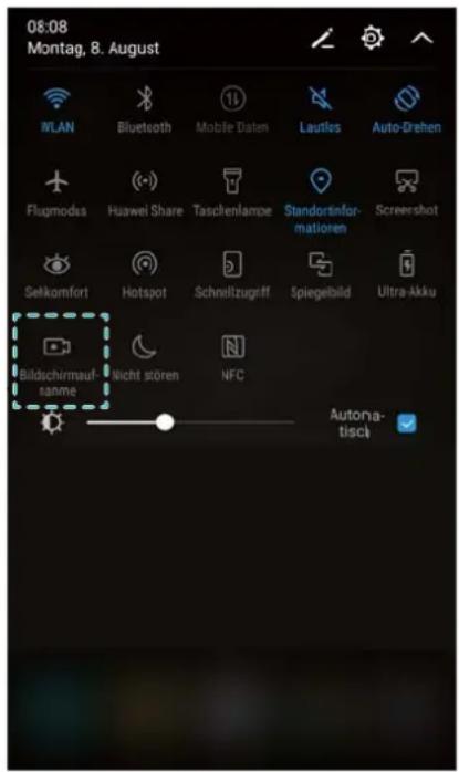 08:08 Montag, 8. August WLAN Bluetooth Mobile Daten Lautles Auto-Drehen Flugmodus Huswiel Share Taschenlampe Standortinformationen Screenshot Selkomfort Hotspot Schnellzugriff Spiegelbild Ultra-Akku Bildschirmaufnahme Nicht stören NFC Autona-tisch