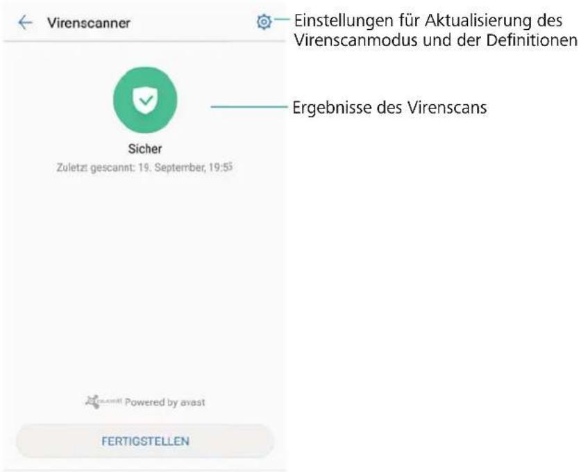 Virenscanner Einstellungen für Aktualisierung des Virenscanmodus und der Definitionen Sicher Zuletzt gescannt: 19. September, 19:55 Ergebnisse des Virenscans Powered by avast FERTIGSTELLEN