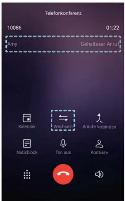 Telefonkonferenz 10086 01:22 Amy Gehalteer Anruf Kalender Wechseln Anrufe verbinden Notizblock Ton aus Kontakte