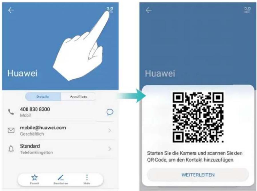 Huawei Details Annuliate 400 830 8300 Mobil mobile@huawei.com Geschäftlich Standard Telefonklingelton Starten Sie die Kamera und scannen Sie den QR-Code, um den Kontakt hinzuzufügen WEITERLEITEN