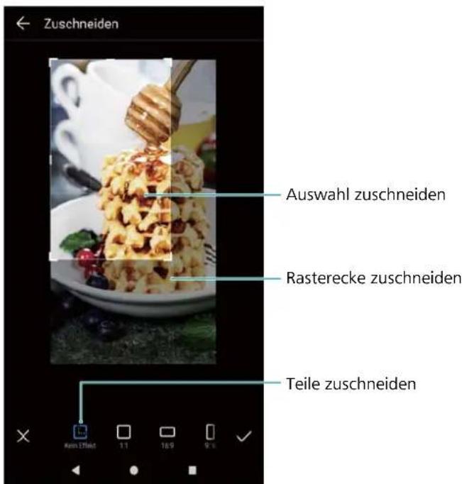 Zuschneiden Auswahl zuschneiden Rasterecke zuschneiden Teile zuschneiden