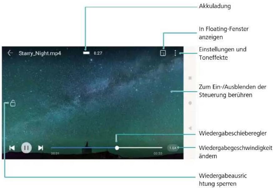 Starry_Night.mp4 8:27 In Floating-Fenster anzeigen Einstellungen und Toneffekte Zum Ein-/Ausblenden der Steuerung berühren Wiedergabeschieberegler Wiedergabegeschwindigkeit ändern Wiedergabeausrichtung sperren Akkuladung