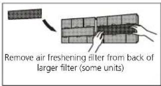 Remove air freshening filter from back of larger filter (some units)