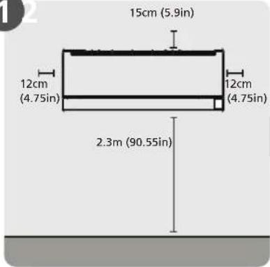 15cm (5.9in) 12cm (4.75in) 12cm (4.75in) 2.3m (90.55in)