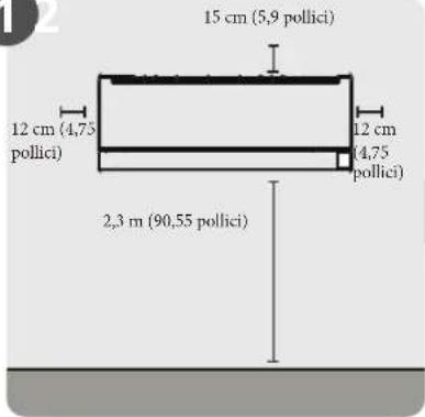 15 cm (5,9 pollici) 12 cm (4,75 pollici) 12 cm (4,75 pollici) 2,3 m (90,55 pollici)