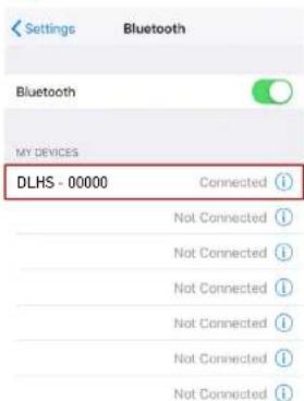 Settings Bluetooth Bluetooth MY DEVICES DLHS - 00000 Connected ⓘ Not Connected ⓘ Not Connected ⓘ Not Connected ⓘ Not Connected ⓘ Not Connected ⓘ