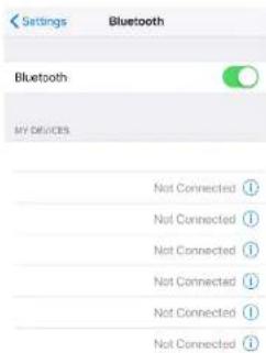 Settings Bluetooth Bluetooth Any Devices Not Connected ① Not Connected ① Not Connected ① Not Connected ① Not Connected ① Not Connected ①