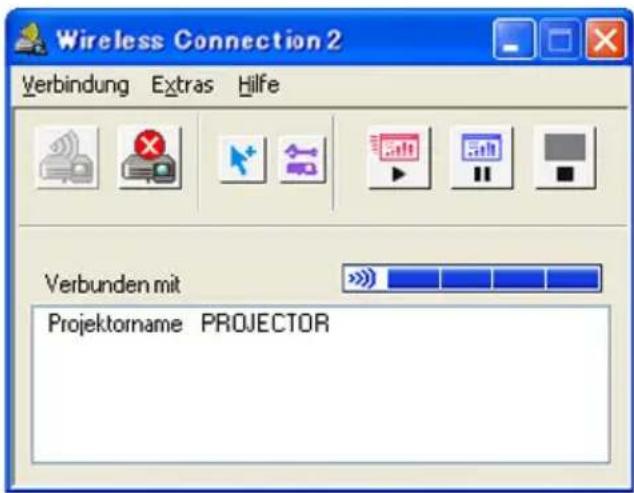 Wireless Connection 2 Verbindung Extras Hilfe Verbunden mit Projektorname PROJECTOR