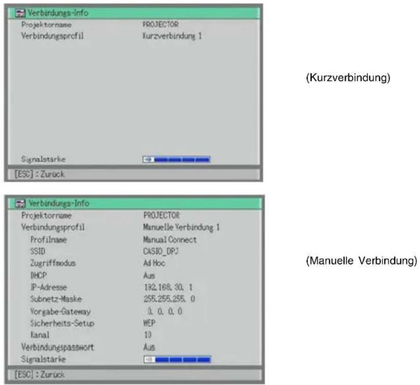 CASIO YW-2L - Vergewissern Sie sich, dass „Verbindungs-Info ansehen“ gewählt ist, und drücken Sie dann die [ENTER]-Taste. - 1