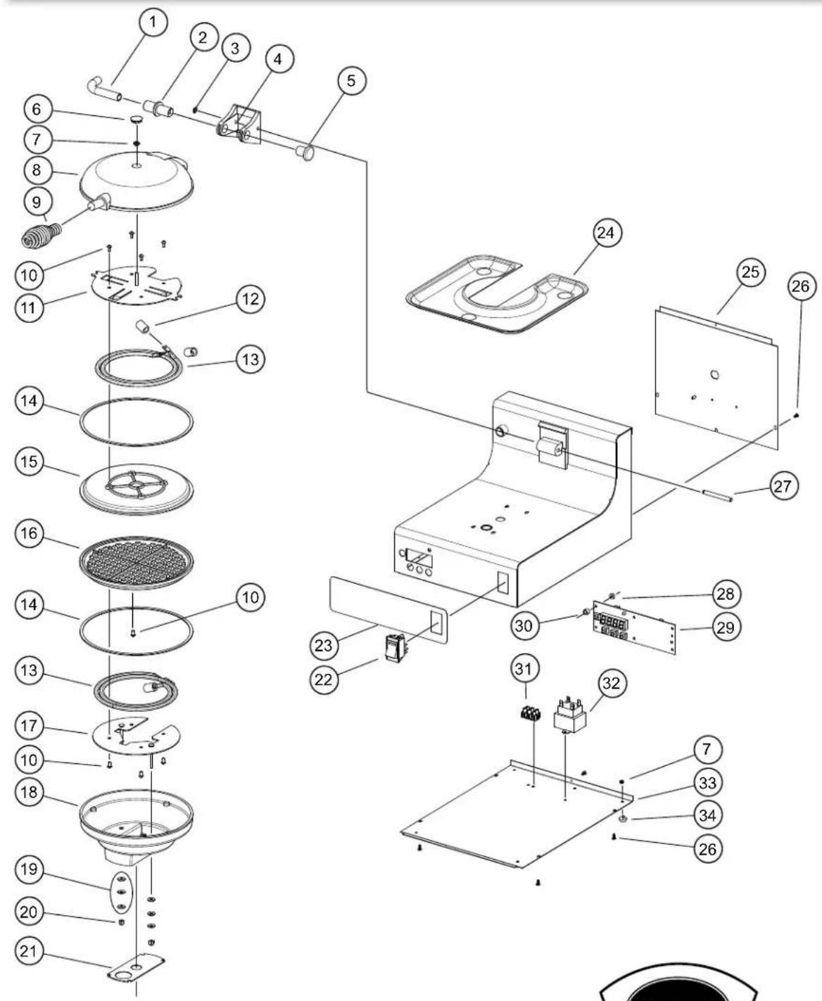 Exploded view diagram of a refrigerator internal components with numbered labels for identification.