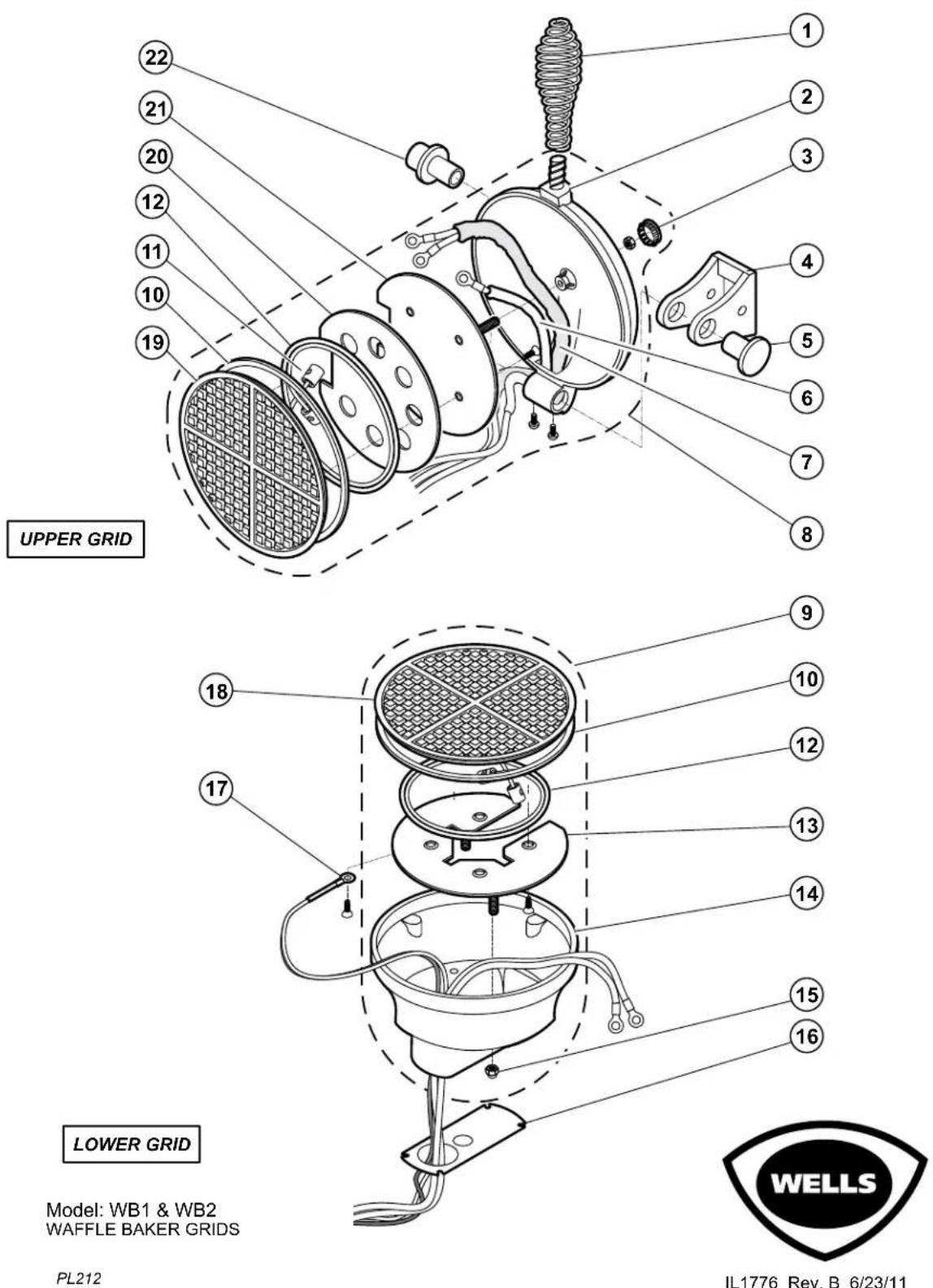 UPPER GRID LOWER GRID Model: WB1 & WB2 WAFFLE BAKER GRIDS PL212 IL1776 Rev. B 6/23/11